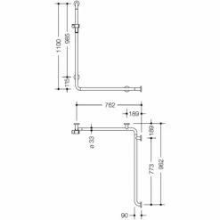 HEWI Serie 805 Classic Duschhandlauf Mit Brausehalterstange 110 X 76,2/96,2 Cm, Ausführung Rechts