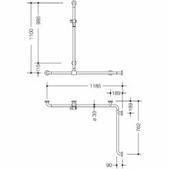 HEWI Serie 805 Classic Duschhandlauf Mit Verschiebbarer Brausehalterstange 110 X 118,5/76,2 Cm