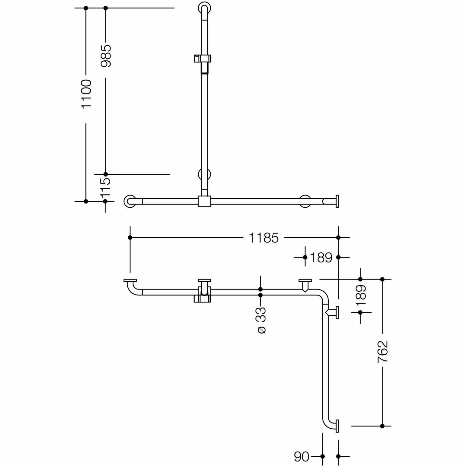 HEWI Serie 805 Classic Duschhandlauf Mit Verschiebbarer Brausehalterstange 110 X 118,5/76,2 Cm 1 HEWI Serie 805 Classic Duschhandlauf Mit Verschiebbarer Brausehalterstange 110 X 118,5/76,2 Cm
