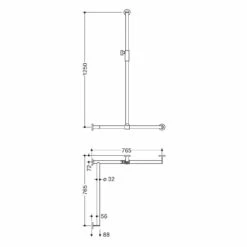 HEWI System 900 Duschhandlauf Mit Verschiebbarer Brausehalterstange 76,5 Cm, Links