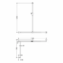 HEWI System 900 Duschhandlauf Mit Verschiebbarer Brausehalterstange 118,5 Cm, Links