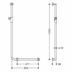HEWI System 900 Winkelgriff Mit Magnetbrausehalter 60 Cm, Rechts