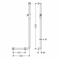 HEWI System 900 Winkelgriff Mit Magnetbrausehalter 45 Cm, Links