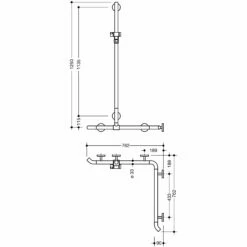 HEWI Warm Touch Duschhandlauf Mit Verschiebbarer Brausehalterstange, Eckmontage, 125 X 76,2 Cm