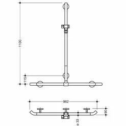 HEWI Warm Touch Duschhandlauf Mit Verschiebbarer Brausehalterstange, 110 X 96,2 Cm