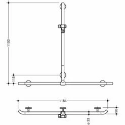 HEWI Warm Touch Duschhandlauf Mit Verschiebbarer Brausehalterstange, 110 X 118,4 Cm