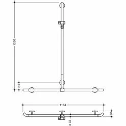 HEWI Warm Touch Duschhandlauf Mit Verschiebbarer Brausehalterstange, 125 X 118,4 Cm