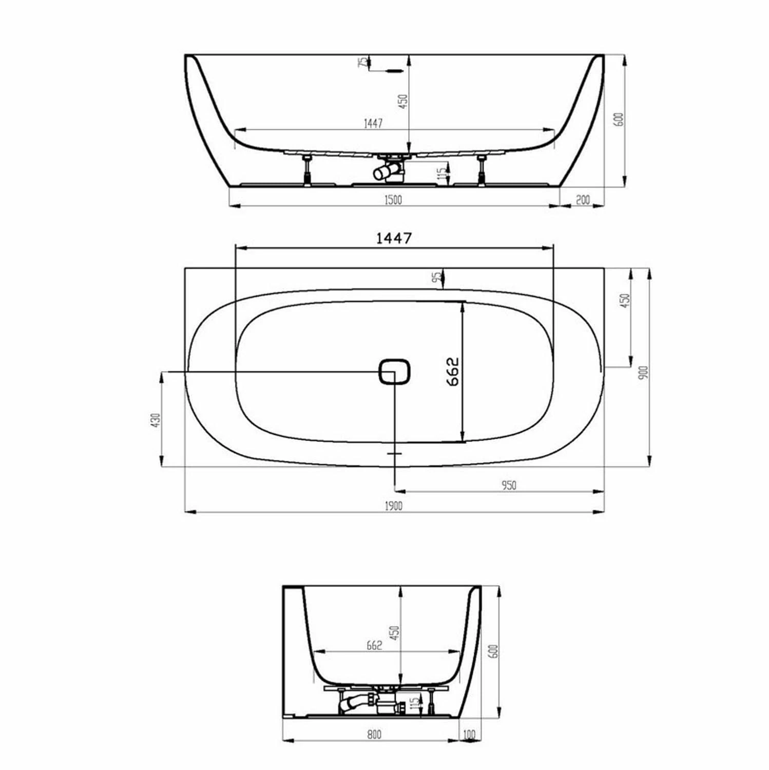 Hoesch ISensi Vorwand-Badewanne 190 X 90 Cm Mit Überlaufschlitz Und Klick-Klack Siphon 2 Hoesch ISensi Vorwand-Badewanne 190 X 90 Cm Mit Überlaufschlitz Und Klick-Klack Siphon – Bild 2