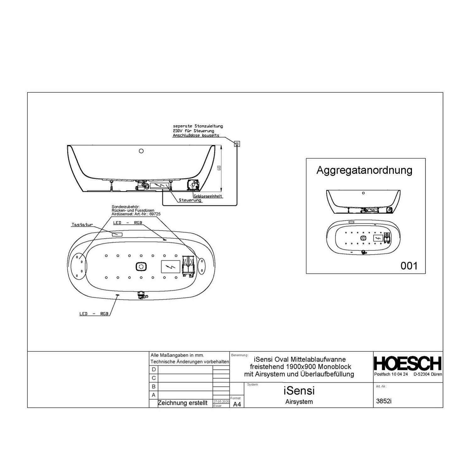 Hoesch ISensi Monoblock Oval 190 X 90 Freistehend Mit Überlaufbefüllungsgarnitur, Motor Rechts 1 Hoesch ISensi Monoblock Oval 190 X 90 Freistehend Mit Überlaufbefüllungsgarnitur, Motor Rechts