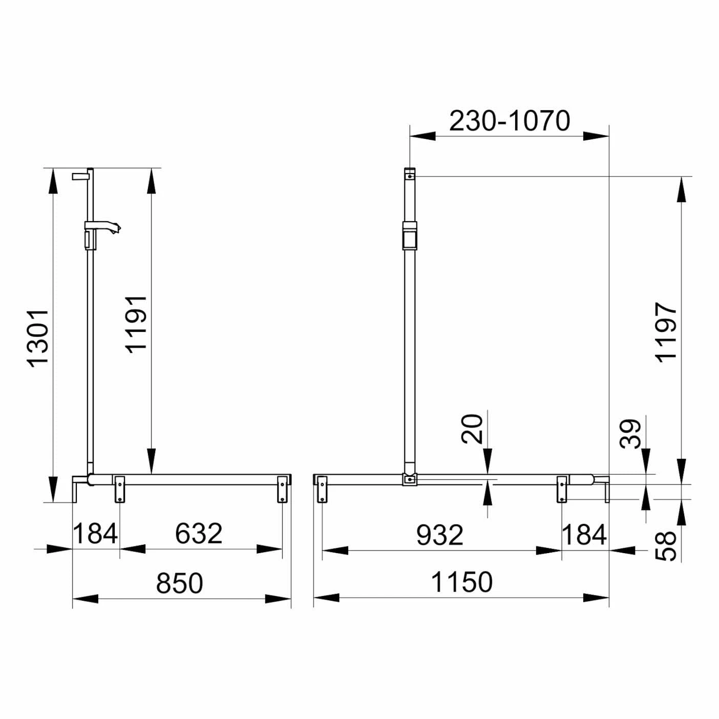 Keuco AXESS Eck-Duschhandlauf 90° Mit Brausestange, 115 X 85 X 130,1 Cm 2 Keuco AXESS Eck-Duschhandlauf 90° Mit Brausestange, 115 X 85 X 130,1 Cm – Bild 2