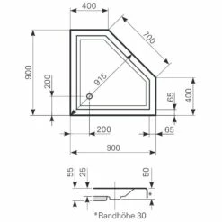 Mauersberger Fünfeck-Duschwanne Ceptor 90 X 90 Superflach
