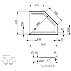 Mauersberger Fünfeck-Duschwanne Circi 100 X 80 Superflach Links