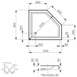 Mauersberger Fünfeck-Duschwanne Circi 100 X 90 Superflach Links