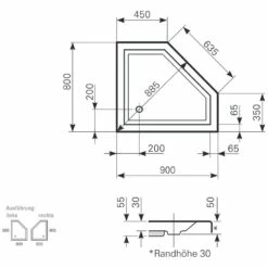 Mauersberger Fünfeck-Duschwanne Circi 90 X 80 Superflach Links