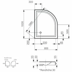 Mauersberger Viertelkreis-Duschwanne Albis 100 X 80 Superflach Links