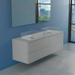 Progettobagno Elba Modular Glass Doppel-Waschtischkonsole 160 Cm Mit Hahnlochbohrung