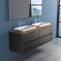 Progettobagno Evo Terra Unterschrank 160 Cm Mit Holzplatte, Hahnlochbohrung Und ELY 60 Einbauwaschtisch