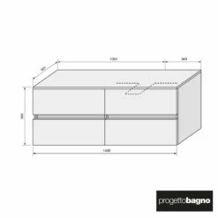 Progettobagno Evo 54 Modular Waschtischkonsole 140 Cm, Ausführung Rechts