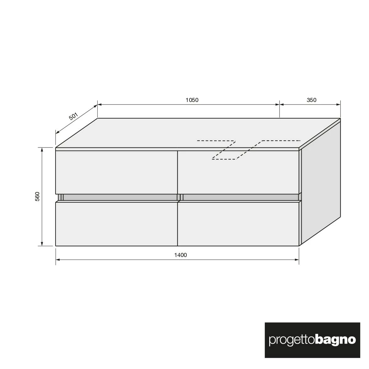 Progettobagno Evo 54 Modular Waschtischkonsole 140 Cm, Ausführung Rechts 1 Progettobagno Evo 54 Modular Waschtischkonsole 140 Cm, Ausführung Rechts