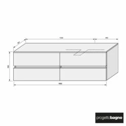 Progettobagno Evo 54 Walnuss Vision Waschtischkonsole 180 Cm, Ausführung Rechts