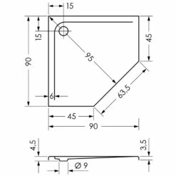 Repabad Arco Fünfeck Duschwanne 90 X 90 Cm