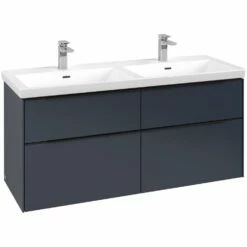 Villeroy & Boch Subway 3.0 Waschtischunterschrank 127,2 Cm, 4 Auszüge, Griffe Volcano Black, Ohne LED-Licht, Für Doppel-Waschtisch