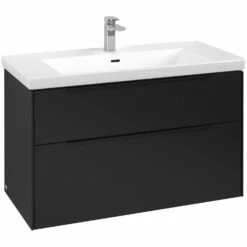 Villeroy & Boch Subway 3.0 Waschtischunterschrank 97,3 Cm, 2 Auszüge, Griffe Volcano Black, Ohne LED-Licht