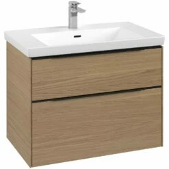 Villeroy & Boch Subway 3.0 Waschtischunterschrank 77,2 Cm, 2 Auszüge, Griffe Volcano Black, Ohne LED-Licht