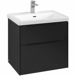 Villeroy & Boch Subway 3.0 Waschtischunterschrank 62,2 Cm, 2 Auszüge, Griffe Volcano Black, Ohne LED-Licht