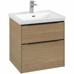 Villeroy & Boch Subway 3.0 Waschtischunterschrank 57,2 Cm, 2 Auszüge, Griffe Volcano Black, Ohne LED-Licht