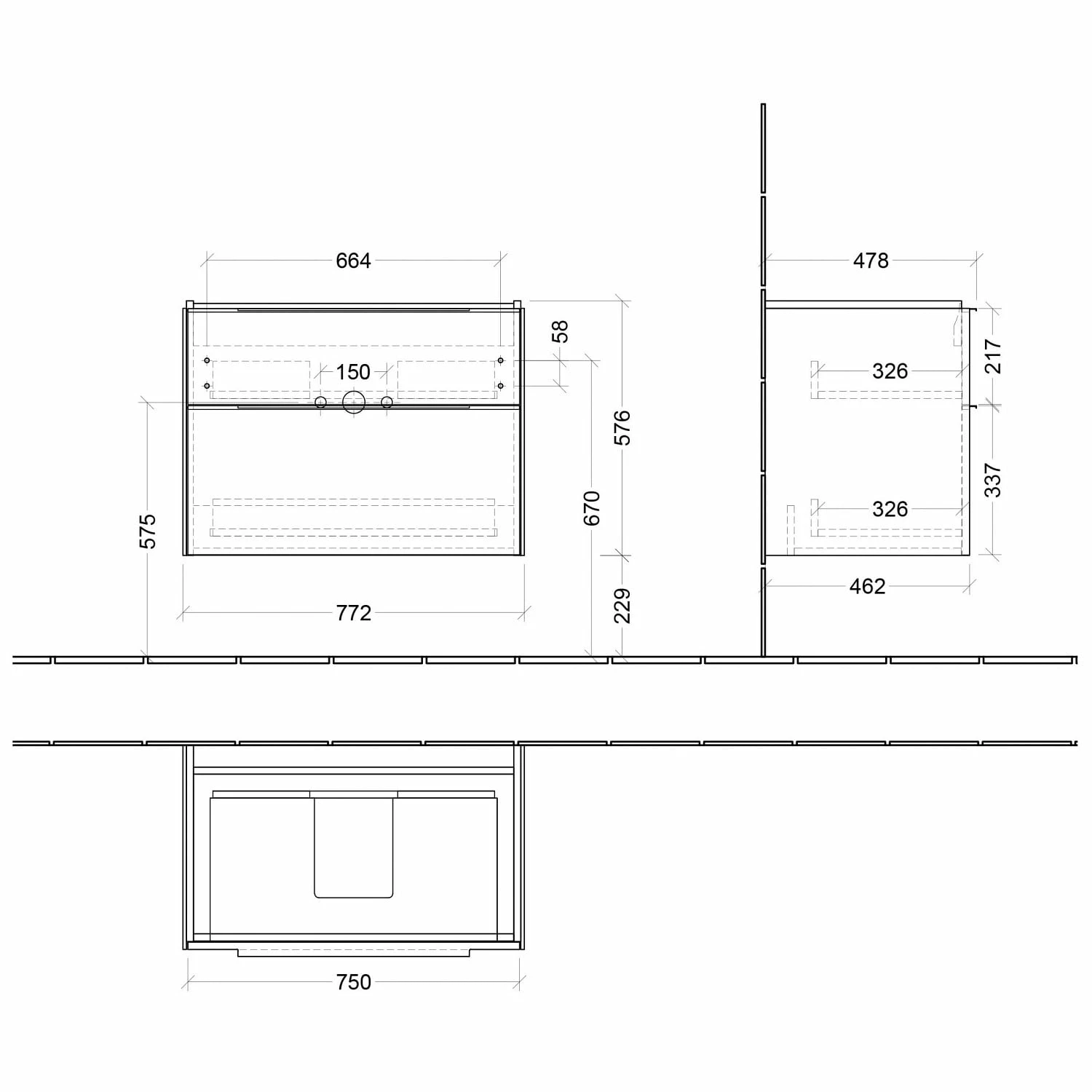 Villeroy & Boch Subway 3.0 Waschtischunterschrank 77,2 Cm, 2 Auszüge, Griffe Monochrom, Ohne LED-Licht 4 Villeroy & Boch Subway 3.0 Waschtischunterschrank 77,2 Cm, 2 Auszüge, Griffe Monochrom, Ohne LED-Licht – Bild 4