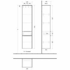 Villeroy & Boch Subway 3.0 Hochschrank, 1 Auszug Und 2 Türen, Anschlag Rechts, Griffe Volcano Black