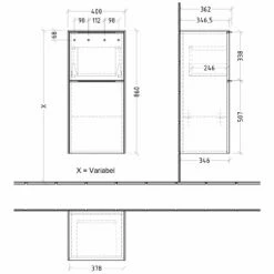 Villeroy & Boch Subway 3.0 Seitenschrank, 1 Auszug Und 1 Tür, Anschlag Rechts, Griffe Volcano Black